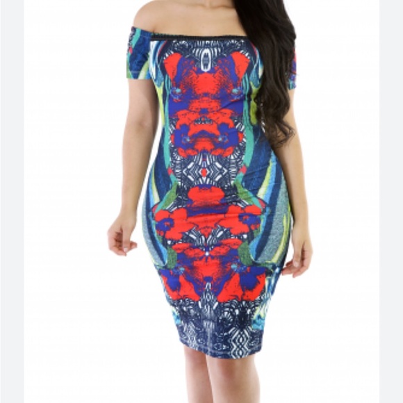Desigual Multicolor Off-Shoulder Midi Dress - Picture 1 of 4